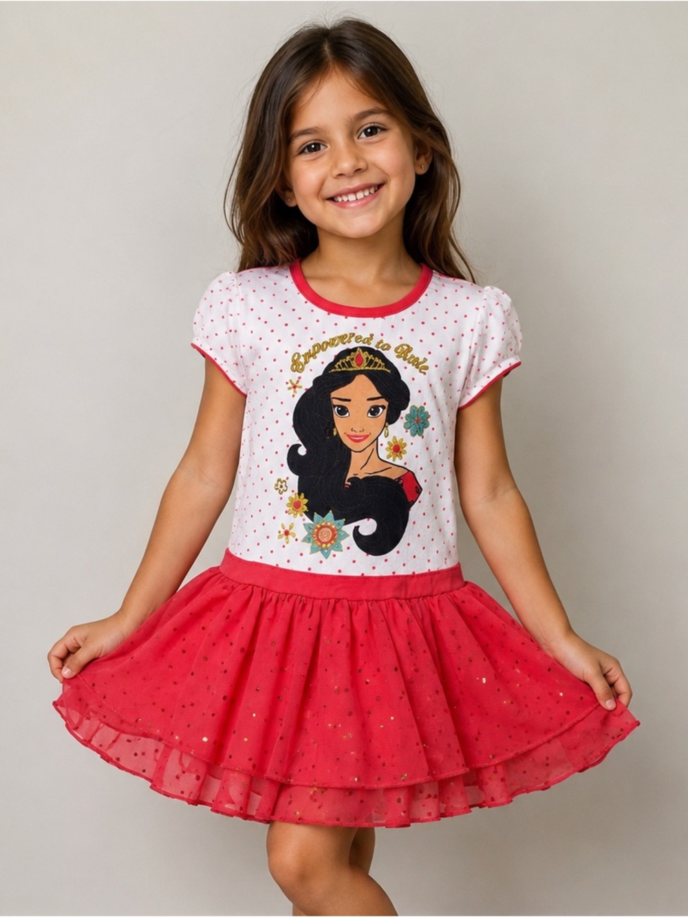 Disney Elena of Avalor Girls Dress Size 6 Disney Princess Red Pink Sparkle